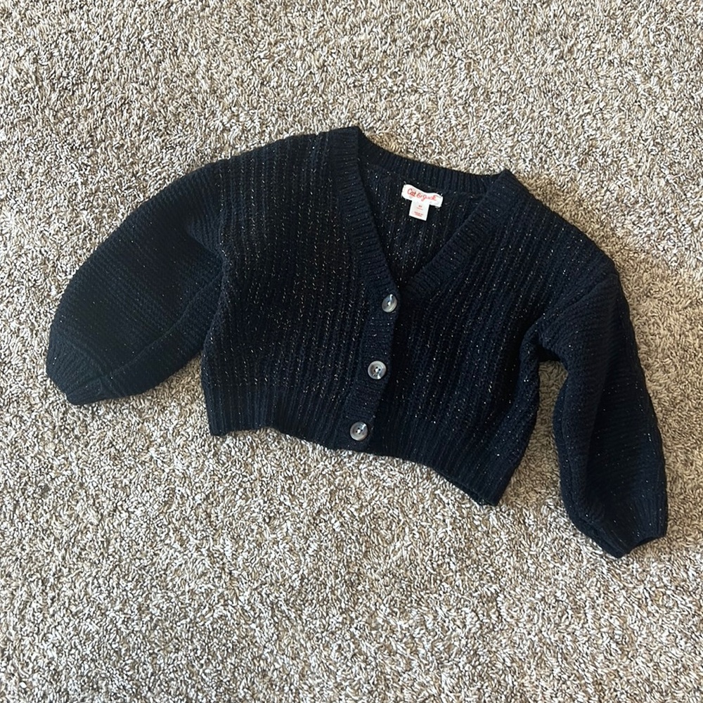 Cat & Jack Toddler Girl Cropped Black Button Front Cardigan Sweater Size 2t